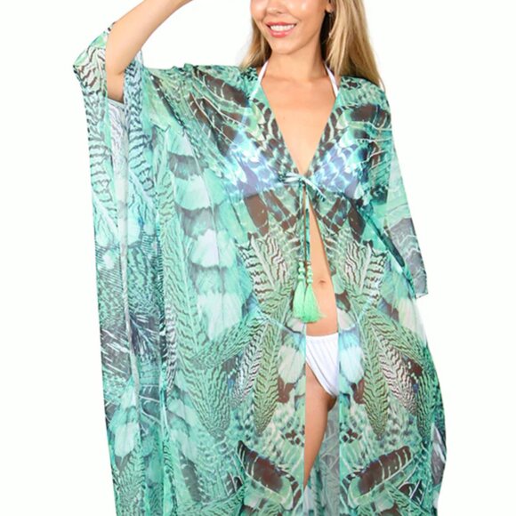 Lotta Stensson Coverup Kaftan in green feather - Picture 1 of 6